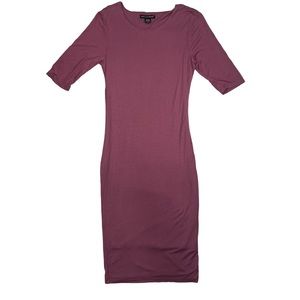 American Dream Mauve Purple Quarter Sleeves Midi Bodycon Minimalist Casual Dress